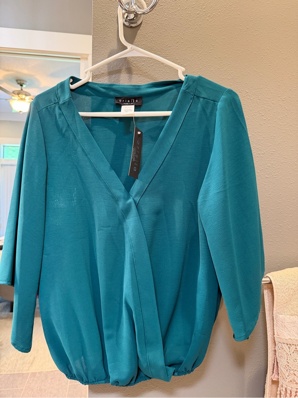 Ariella Teal V-Neck Blouson Top